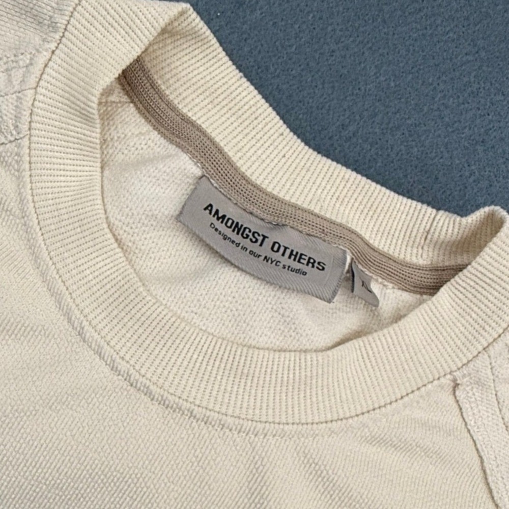 Amongst Others Shirt Mens XL Cream Knit Ribbed Raglan Short Sleeve Streetwear